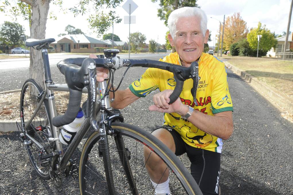 Evan Elliott, 76, will ride from Broome to Sydney in the hope of raising $15,500.  
					       Photo: BELINDA SOOLE
