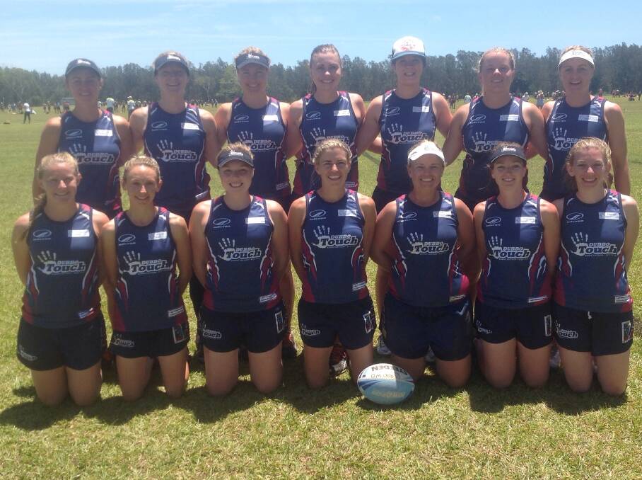 The girls who represented Dubbo at the NSW Touch State Cup (back)Nic Grose, Emma Fitzgerald, Krystal Laughton, Blanche Burns, Kahlee Adams, Min Quayle, Sam Davis and (front) Sherryn West, Paula Hurrell, Lauren Brady, Tracey Whillock, Mandy Quayle, Rosalie Prout and Serena Prout.