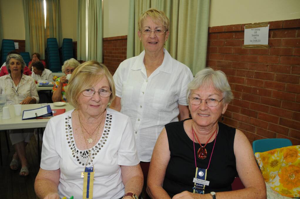 Ruth Shanks (back) with Barbara Barrett and Margaret Sinderberry at an event at Dubbo. Mrs Shanks was elected the Associated Country Women of the World president at the weekend in India. 											  Photo: FILE