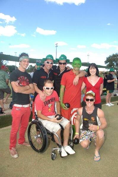 At Dubbo City Bowling Club for the charity bowls day on Sunday, (back from left) Dean Cook, Jarrod Wall, Tim Wray, Mark Cook, Courtney Davis, (front) Matt Cook and Sam Mawbey.