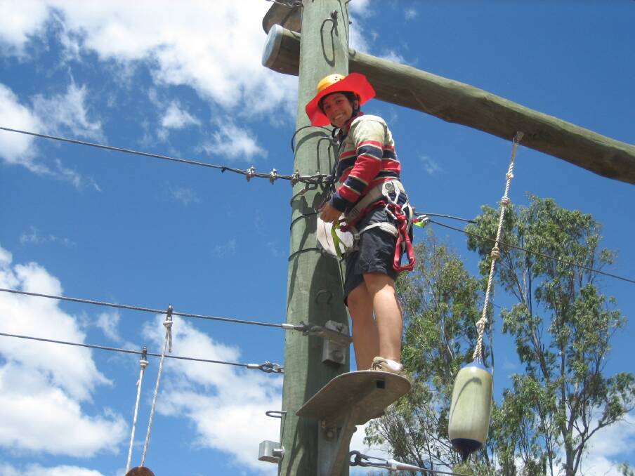 Lake Burrendong s Rachel Thompson on the challenge ropes course.