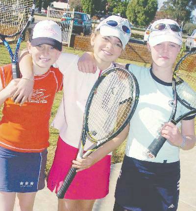 Outstanding young Dubbo tennis talents Laura Armstrong, Grace Wiegold and Clare Bernasconi at the new Paramount courts for the club’s junior tournament.