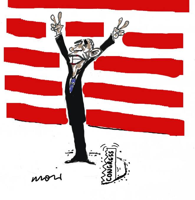 Fairfax Media cartoonist Alan Moir's cartoon of a victorious Barack Obama.