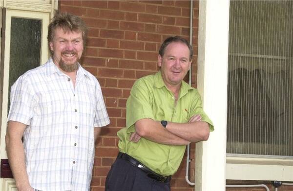 Father Carl Mackander (left) with Fr Laurie Beath, pictured in 2002 during their days in Dubbo. Fr Mackander  is safe and well in American Samoa, site of this week’s tsunami, which has claimed countless lives.