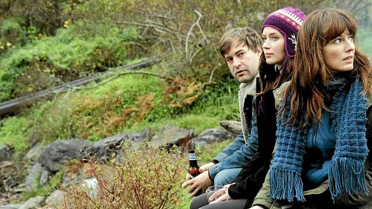 Mark Duplass, Blunt and Rosemarie DeWitt in a scene from the film.