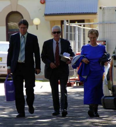 John North leaving Dubbo Coroner’s Court with Gordon and Audrey Tremain.