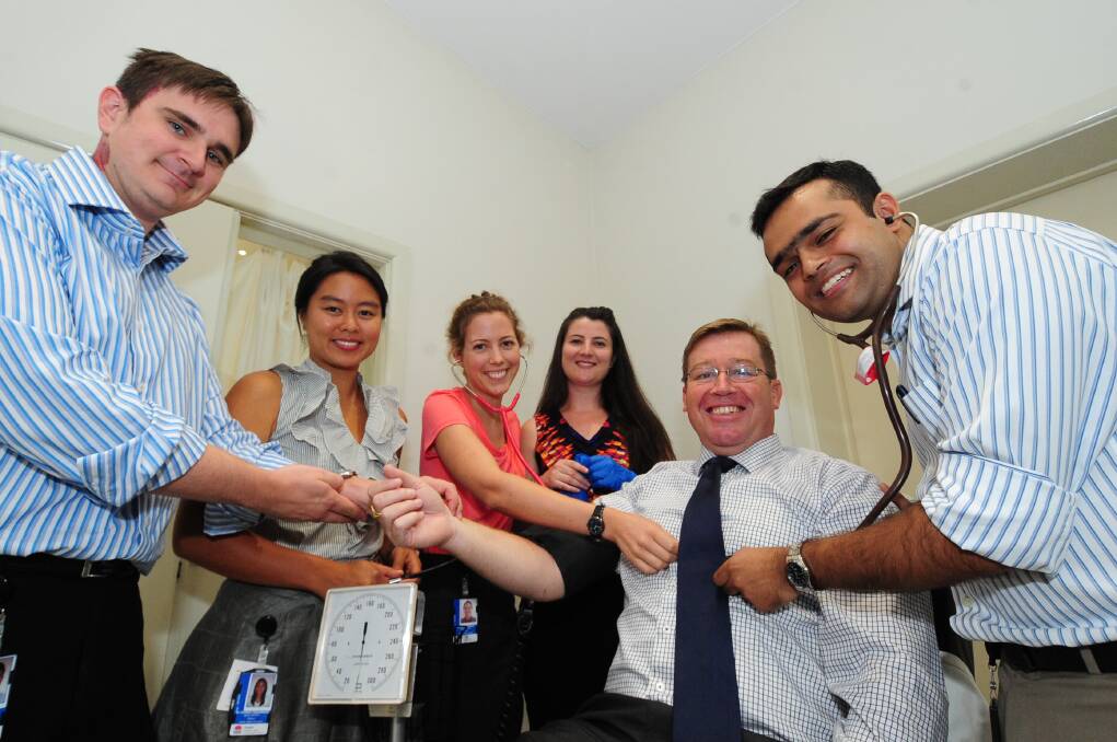 The group of new medical interns who will for now call Dubbo home pictured with Member for Dubbo Troy Grant: Dr Phil Plunkett, Dr Caroline Djajadikarta, Dr Jill Khlentzoa, Dr Vanessa Hewitt and Dr Shakti Dabholkar.	   						        Photo: LOUISE DONGES