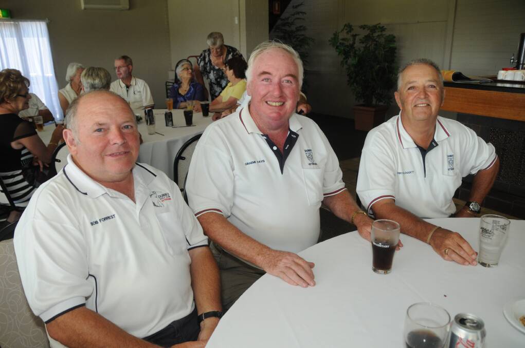 BELOW: Bob Forrest enjoyed the company of Graeme Davis and Terry Sloggett.