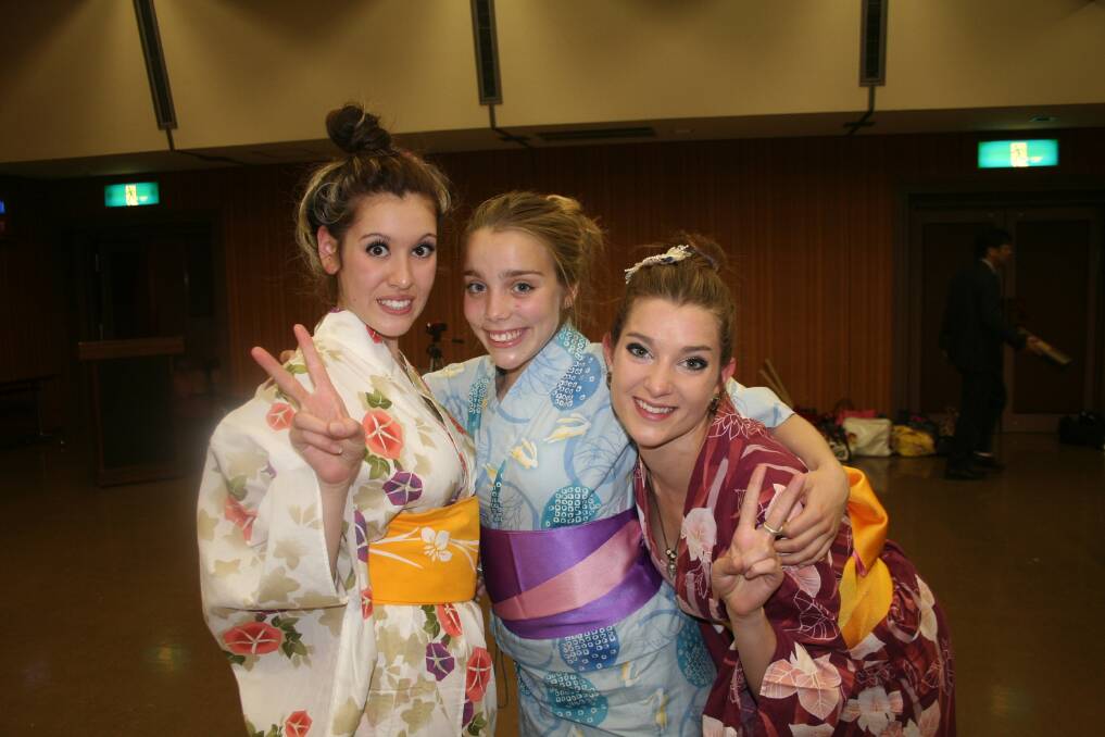 Dubbo City Council Minokamo exchange students Jodie Crowe, Jessica Hull and Thalia Smith in Japan last year.	Photo supplied
