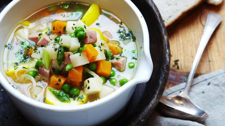 A delicious ham and vegetable soup... but does it warm our bodies, or our heads?