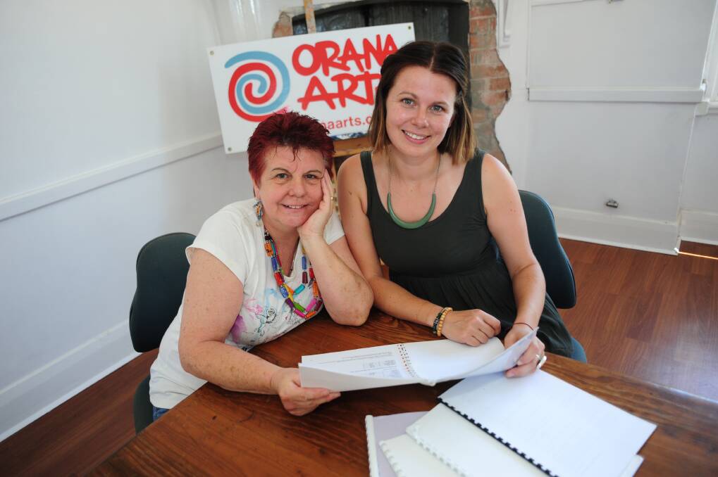 Val Clark from the Outback Writers Centre and Orana Arts project officer Paige Williams.  Photo: LOUISE DONGES