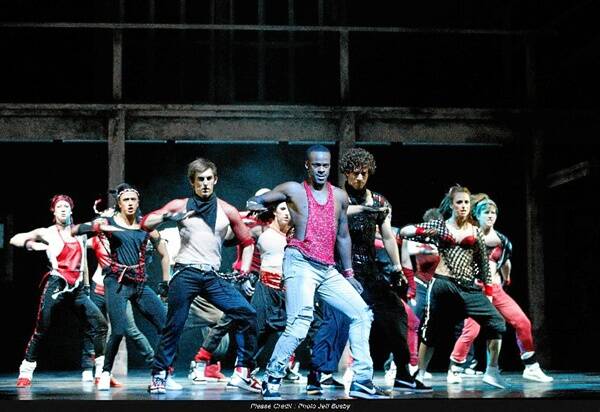 The cast of Fame The Musical, with Dubbo dancer Charles Bartley in the front row to the left. Photo: JEFF BUSBY