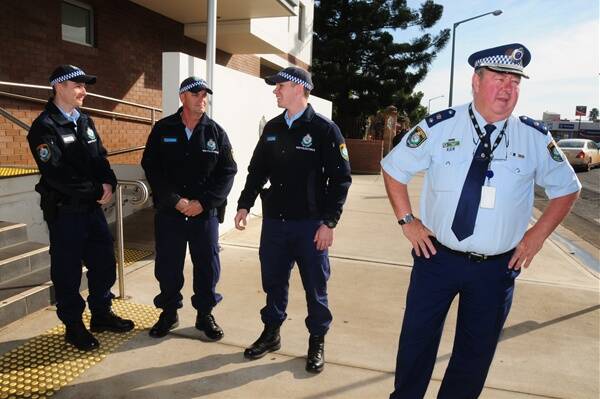 Michael Barton, Kelvin Kilsby, James Patrick and Superintendent Stan Single in Dubbo yesterday.                                                                           Photo:  AMY GRIFFITHS