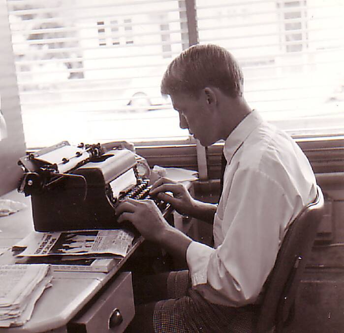 Roel Ten Cate as a young cadet, plugging away on his typewriter. Photo PARKES CHAMPION POST