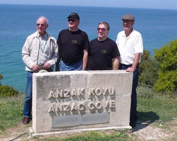 John Manny, Stewart McLeod, Brian Goodall and Steve Aughey at Anzac Cove.