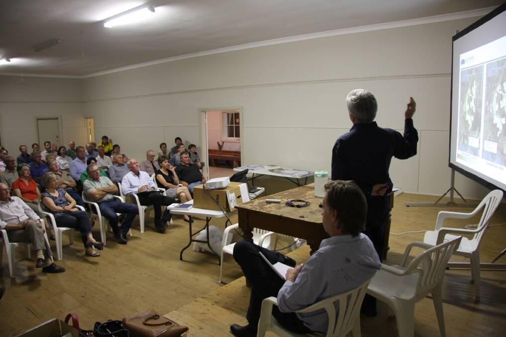 ABOVE: Alkane Resources managing director Ian Chalmers addresses an 80-strong crowd on the Dubbo Zirconia Project at the community meeting at the Toongi Hall. 				             Photo contributed