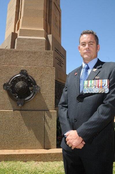 Warrant Officer Shaun Graham attended the Remembrance Day service yesterday in Dubbo.Photo: BELINDA SOOLE