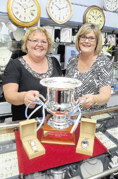Whitney’s Jewellers’ Jill Fineran and Gina Brown with the Geurie race day trophy.
