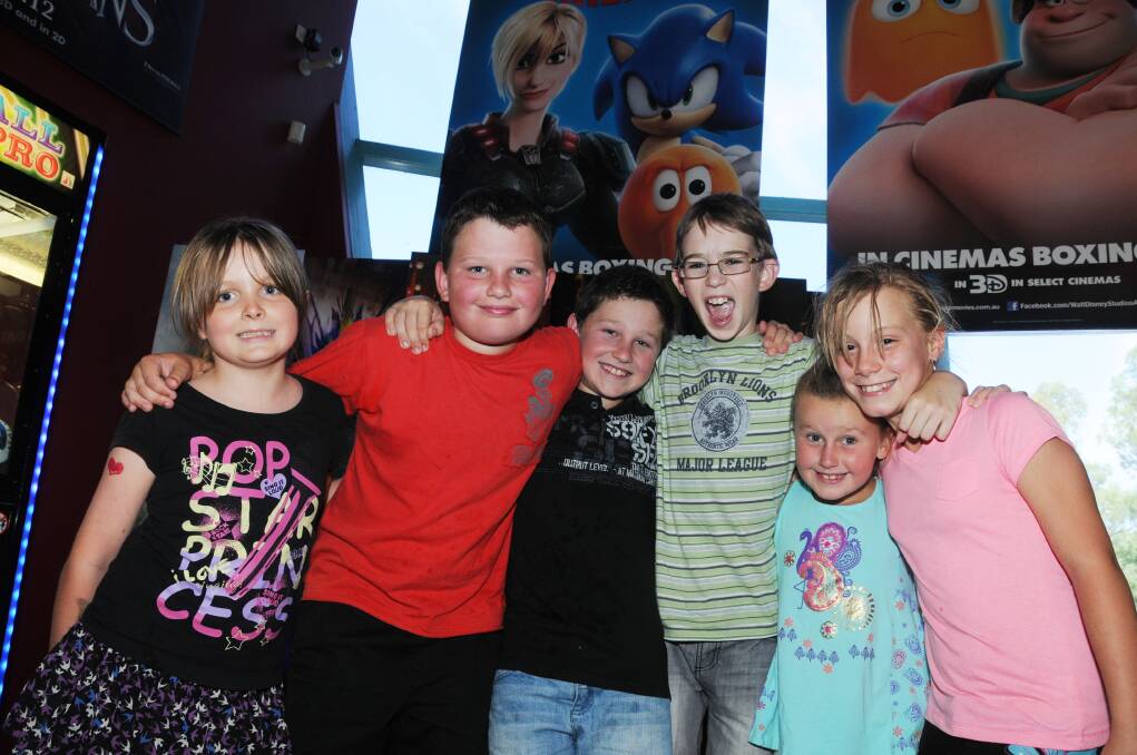 Clarissa Boxall, Harry Hudson, Ben Hudson, Liam Wilson, Montana Warwick and Dakota Santilly were excited to see Rise of the Guardians to start their school holidays.	    Photo: AMY MCINTYRE