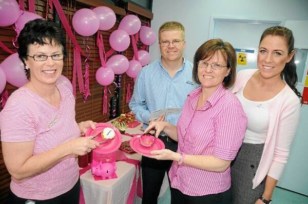 Jenny Coffee, Peter Bass, Brenda Svensson and Jodie Rosekelly got into the spirit of raising money for breast cancer on Friday.