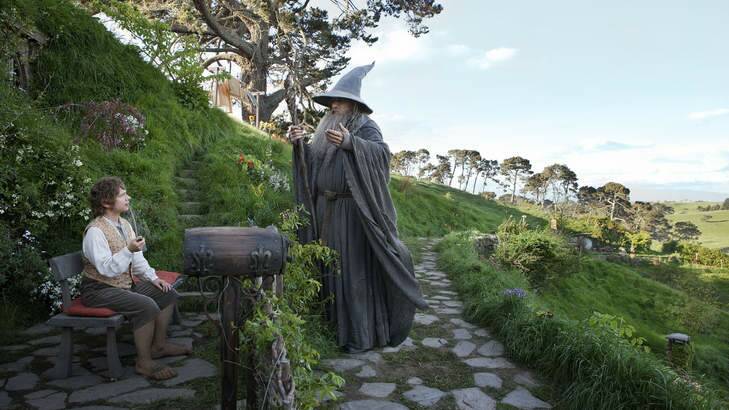 Martin Freeman as Bilbo Baggins and Ian McKellen as Gandalf in <i> The Hobbit: An Unexpected Journey</i>.