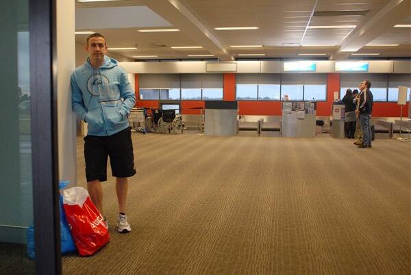 Zac Little was one of many left stranded at Dubbo airport yesterday. Photo: BELINDA SOOLE