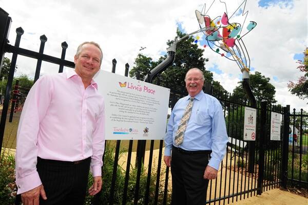 Founding director John Perkins and mayor Allan Smith officially open Livvi’s Place in Dubbo.             Photo: AMY GRIFFITHS