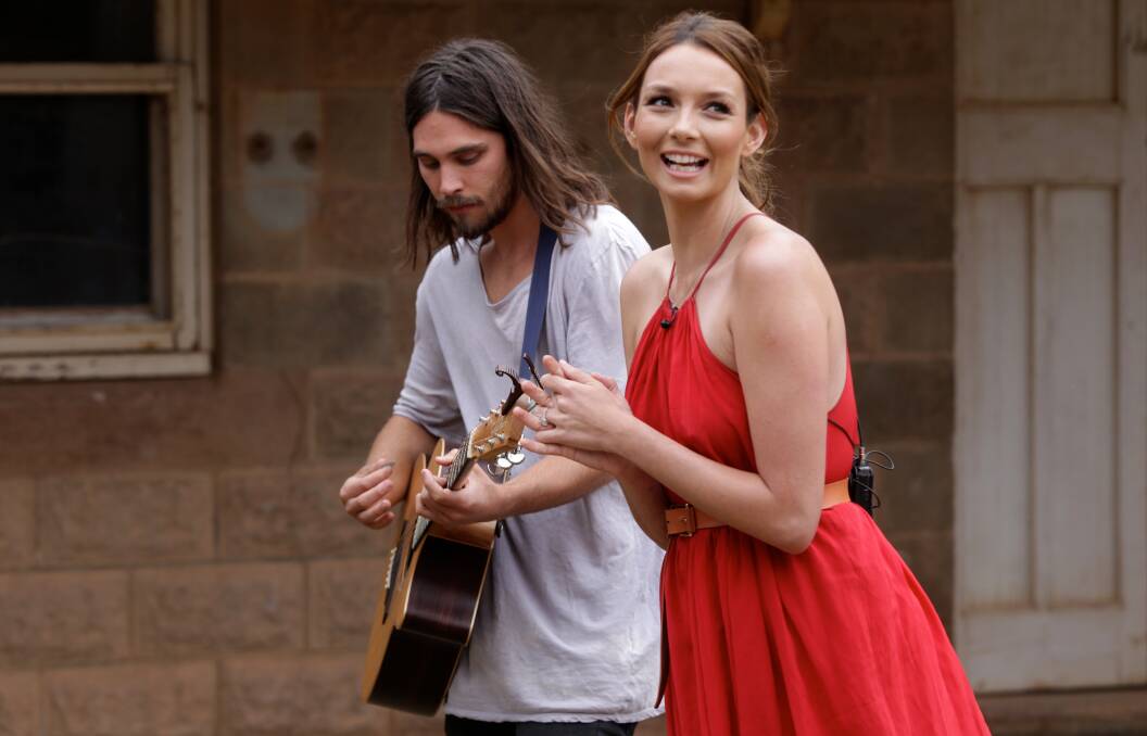 Ricki-Lee at Rawlinna in remote Western Australia on the 2013 Indian Pacific Outback Christmas train. Photo: Dallas Kilponen
