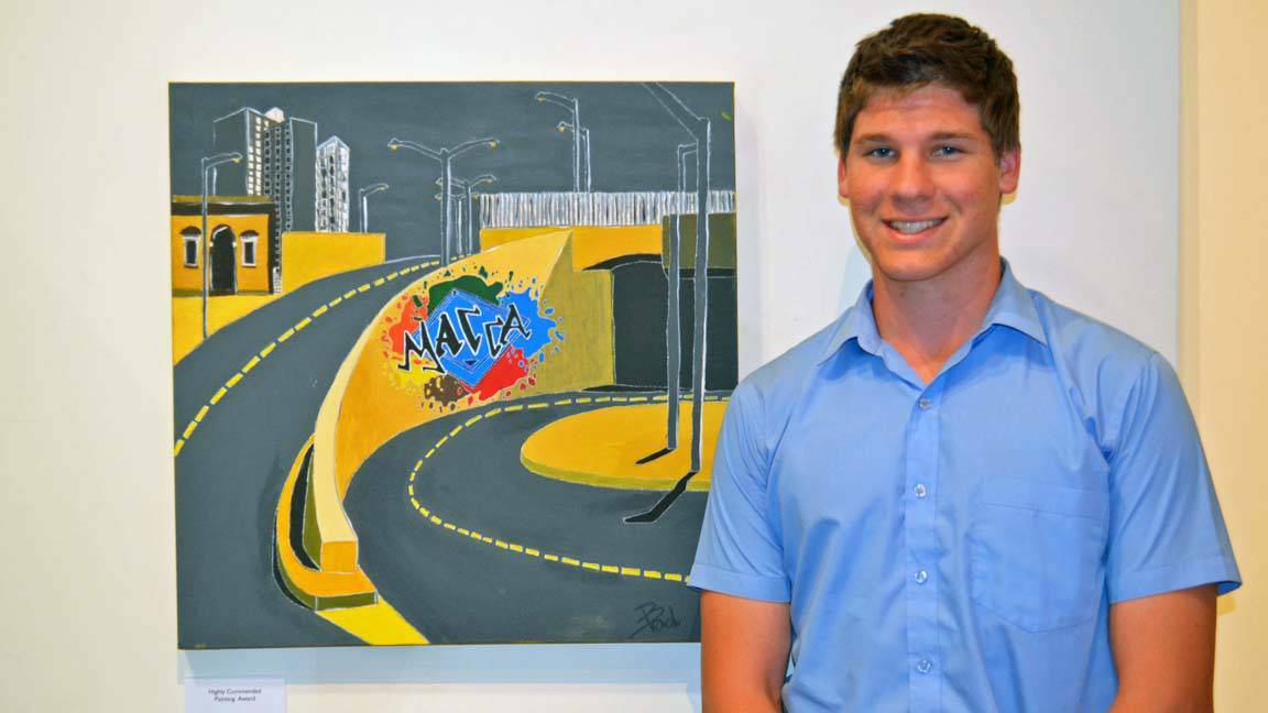COWRA: Local students shone at the 10th annual Regional Student Youth Art Exhibition and Awards at Cowra Regional Art Gallery. St Raphael's student Bradley McLeish showcased his artwork 'Macca'.