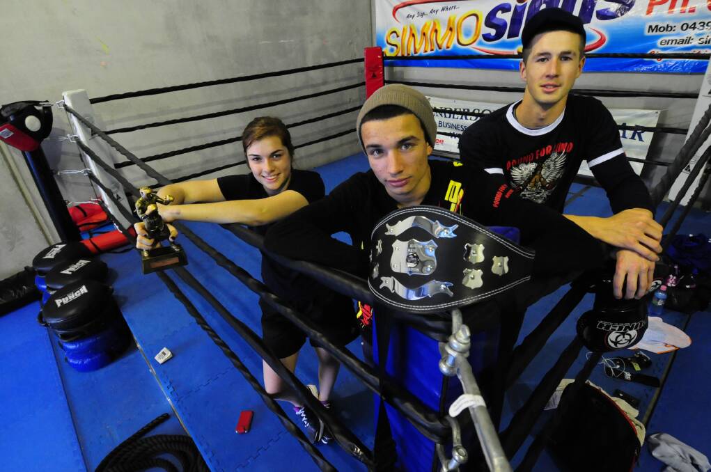 Dubbo boxers Briarne Luckie, Braidon Newman and Nathan Riley after their trip to Moree at the weekend.  Photo: LOUISE DONGES