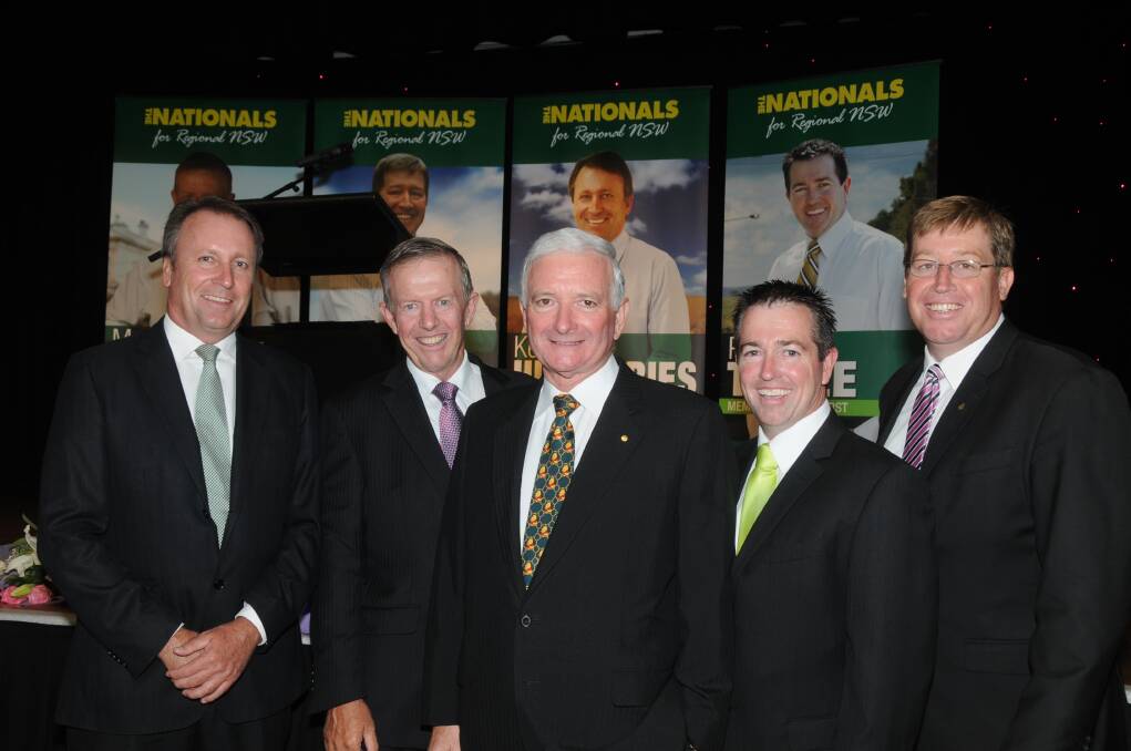 Kevin Humphries, Mark Coulton, Nick Greiner, Paul Toole and Troy Grant at the Dubbo RSL Club. 