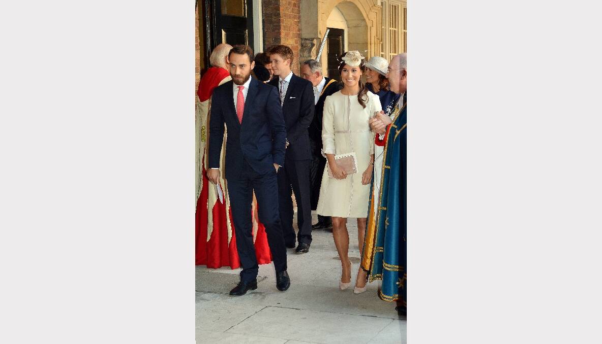 Pippa and James Middleton leave the Chapel Royal in St James's Palace, after the christening of the three month-old Prince George of Cambridge. Picture: Getty