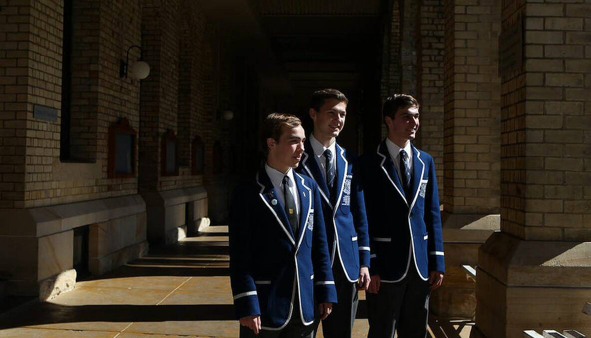 Portrait of Henry Gallagher, Dan Weber and Andrew Bouffler from Saint Ignatius college who have written a letter to opposition leader Tony Abbott concerning asylum seekers. Photo: Jacky Ghossein 