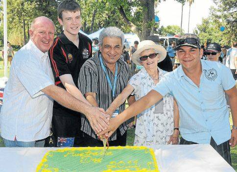 AUSTRALIA DAY HONOURS 2011: Geoff Mann, Ben Bunt, Andy Paschalidis, Sally O’Connell and Ben Costa cut the cake