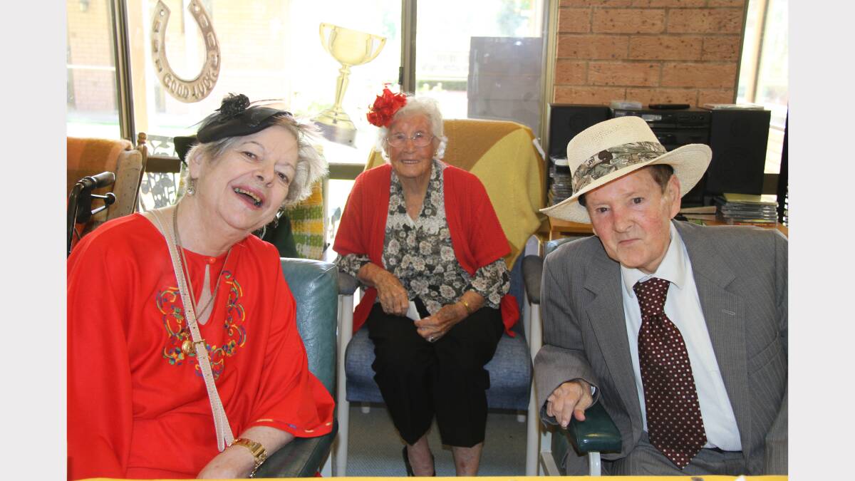 Wellington's Maranatha House residents Bev Smith, Elsie Bell and Frank Lacey were all dressed up for the cup. 