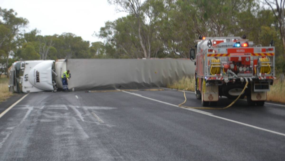 HIGHWAY CLOSED: The scene of the accident this morning in which a man has died. 