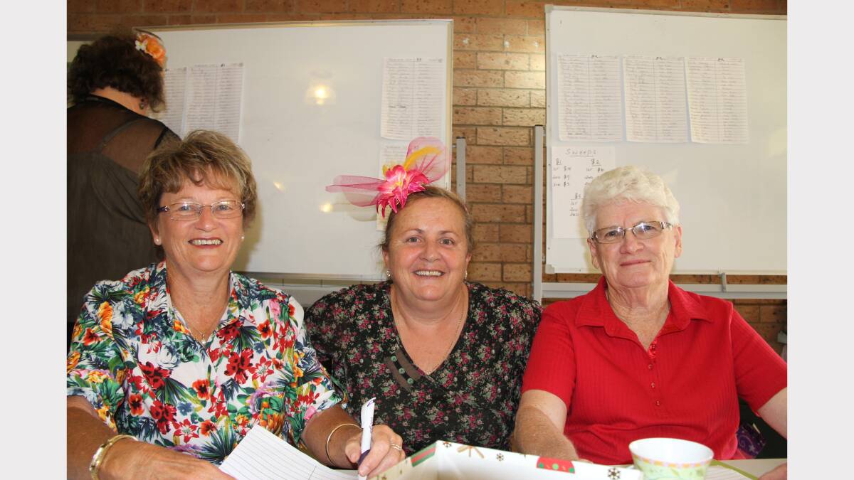 Bev Rich, Debra Wells and Judy Jackson from Wellington's Maranatha House on cup day. 