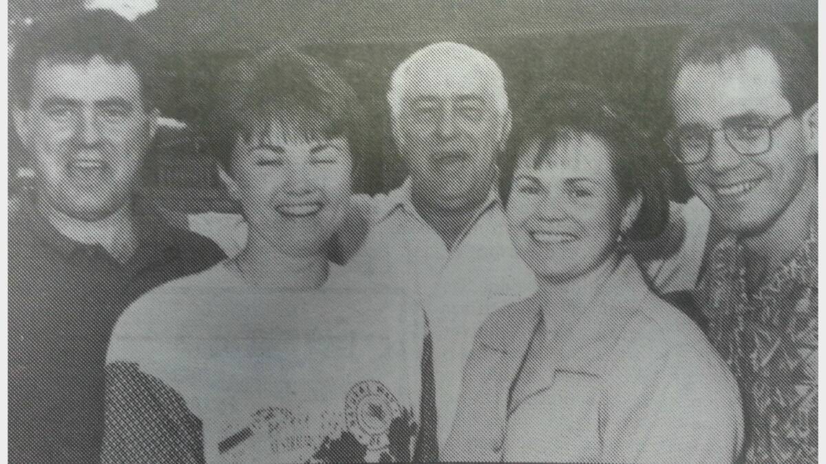 JANUARY 1993: Celebrating the 60th birthday of Greg Vane (centre) was from left Steve Vane, Julie O'Leary, Maureen Thornhill and Peter Vane. 
