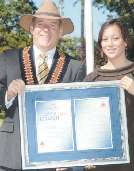 AUSTRALIA DAY HONOURS 2008: Greg matthews with Young Citizen of the Year Vanessa Uebergang.