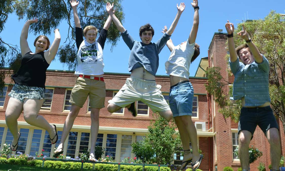 FORBES: Red Bend Catholic College students Kate Horan, Torben Heinzel, Peter Goodwin, Matt Piggott and Sam Noakes were jumping for joy at their HSC marks yesterday.