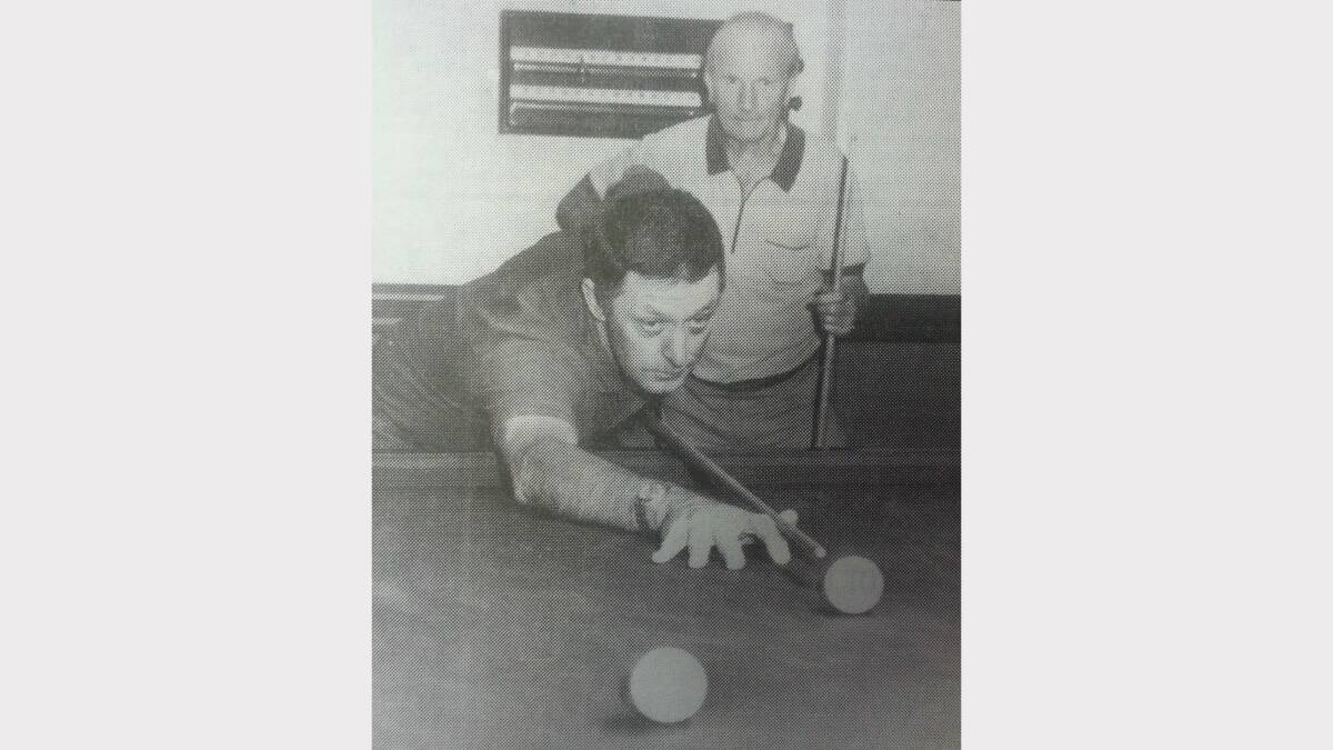 #TBT JANUARY 1993:  Ron Woodbridge lines up a shot on the RSL Club snooker tables with Ron Warnett taking a keen interest. 