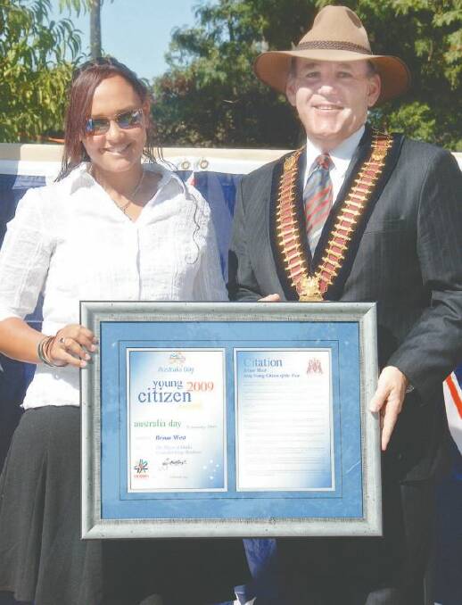 AUSTRALIA DAY HONOURS 2009: Brinae West receving Young Citizen of the Year award from mayor Greg Matthews.