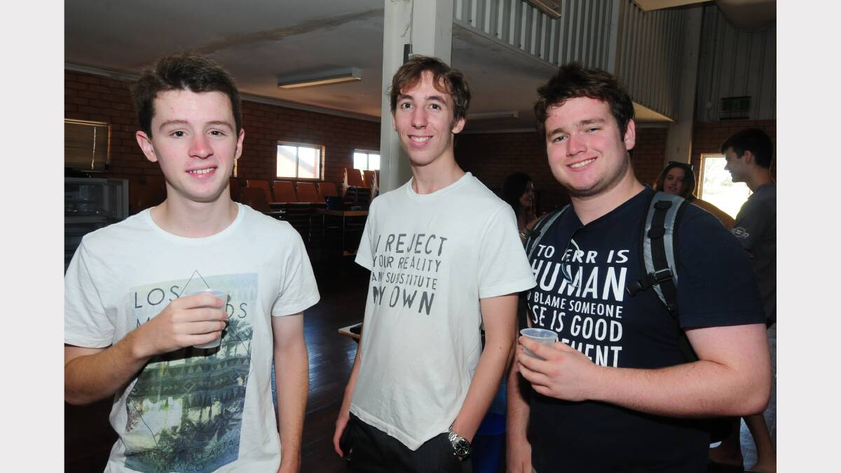 Students and teachers at St Johns College celebrated the release of the HSC results and their ATAR on Thursday morning. Pictured are Ethan Chapman, Michael Walters and Brett Latham. 