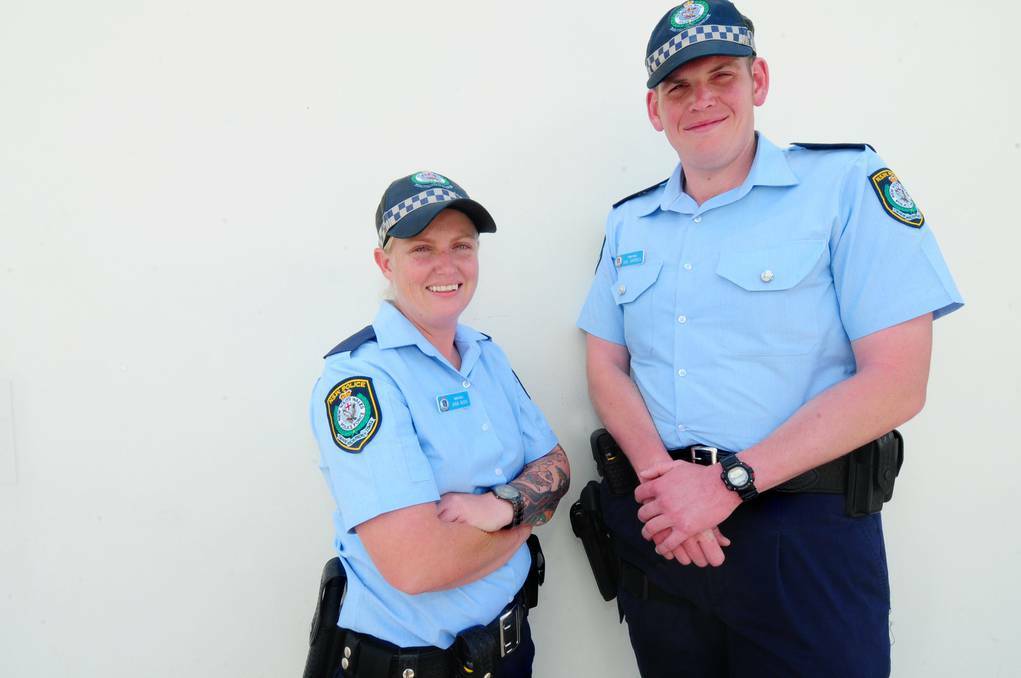 DUBBO: New recruits, probationary constables Jana Bush and Kiel Gardoll are looking forward to their time in Dubbo. Photo: LOUISE DONGES
