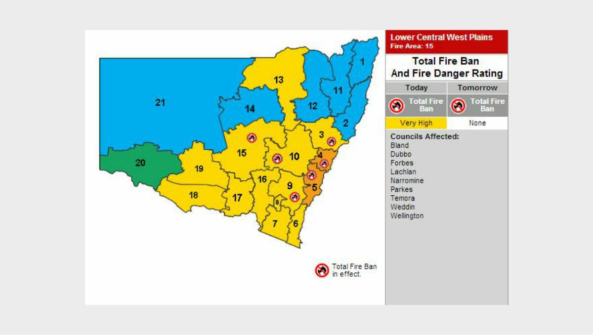 A total fire ban will continue for the Lower Central West Plains tomorrow.