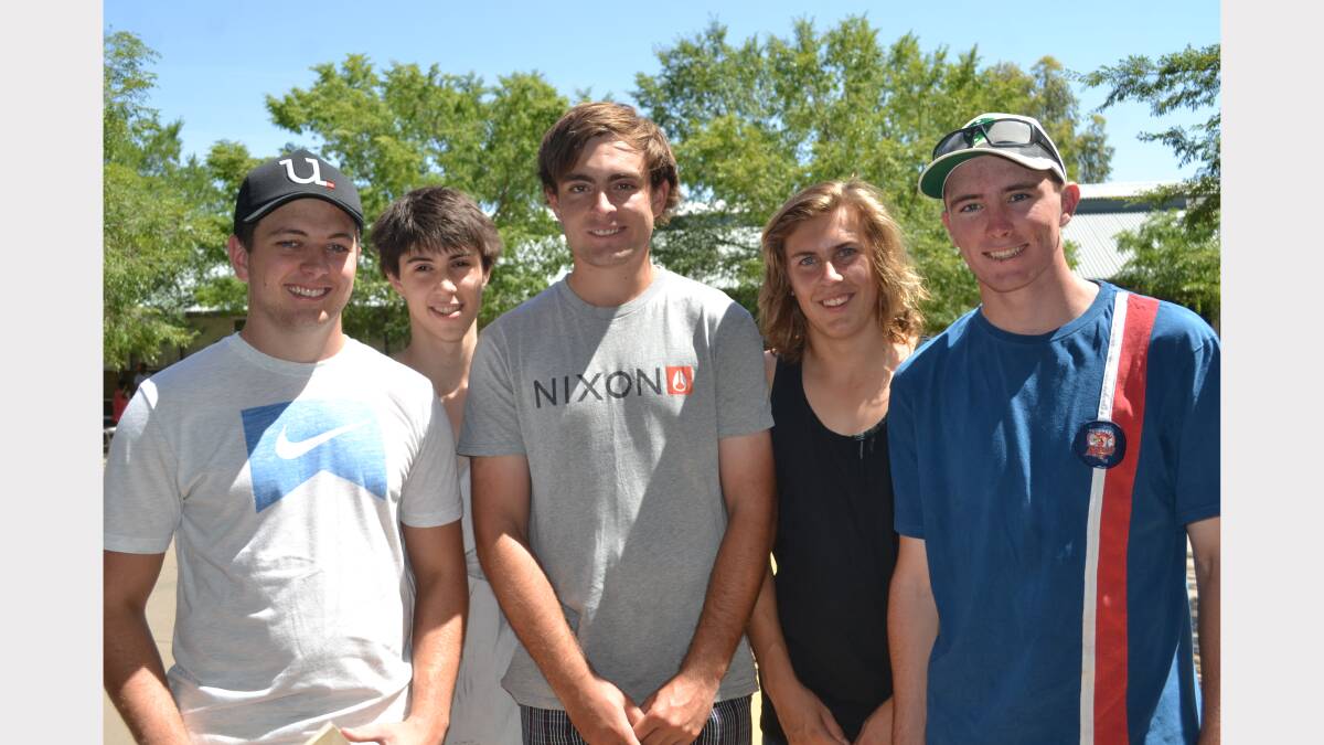 Students, staff and teachers from Dubbo College senior campus celebrated at a year 12 morning tea today. Pictured are Zac Graas, Cameron Garraway, Corey Suckling, James Stewart and Matthew Burgess. 