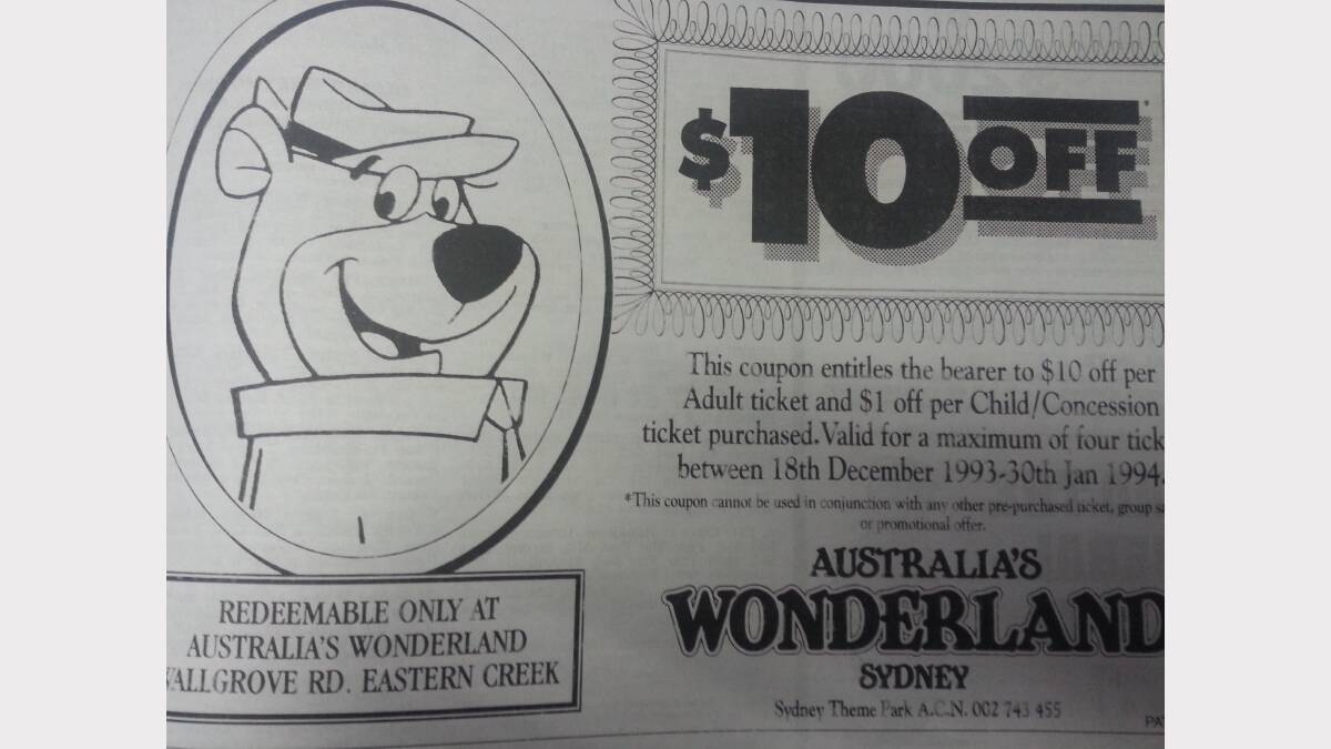  Do you remember Australia's Wonderland? In 1993 you got $10 off tickets.