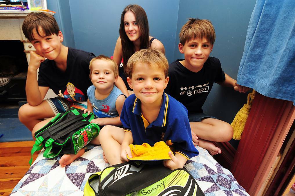 DUBBO: Finn, 13, Jasper, 2, Billie, 16, Sonny, 5, and Jonas Palin, 12. Their mother Brigid says the cost of their education includes thousands in excursions.	 Photo: BELINDA SOOLE