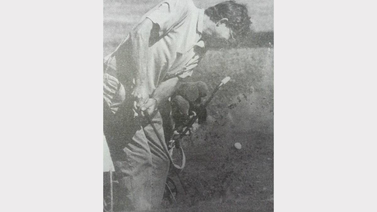 #TBT JANUARY 1993:  Roy Jones explodes out a bunker during a round at the Dubbo Golf Course yesterday afternoon. 