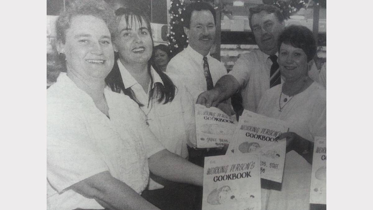 Grace Bros staff Leonie O'Malley, Gaye Mitchell, Peter Medway, Bernard Ayrton and Pattie Adams celebrated as they donated $8000 towards improving Dubbo hospital facilities. 
